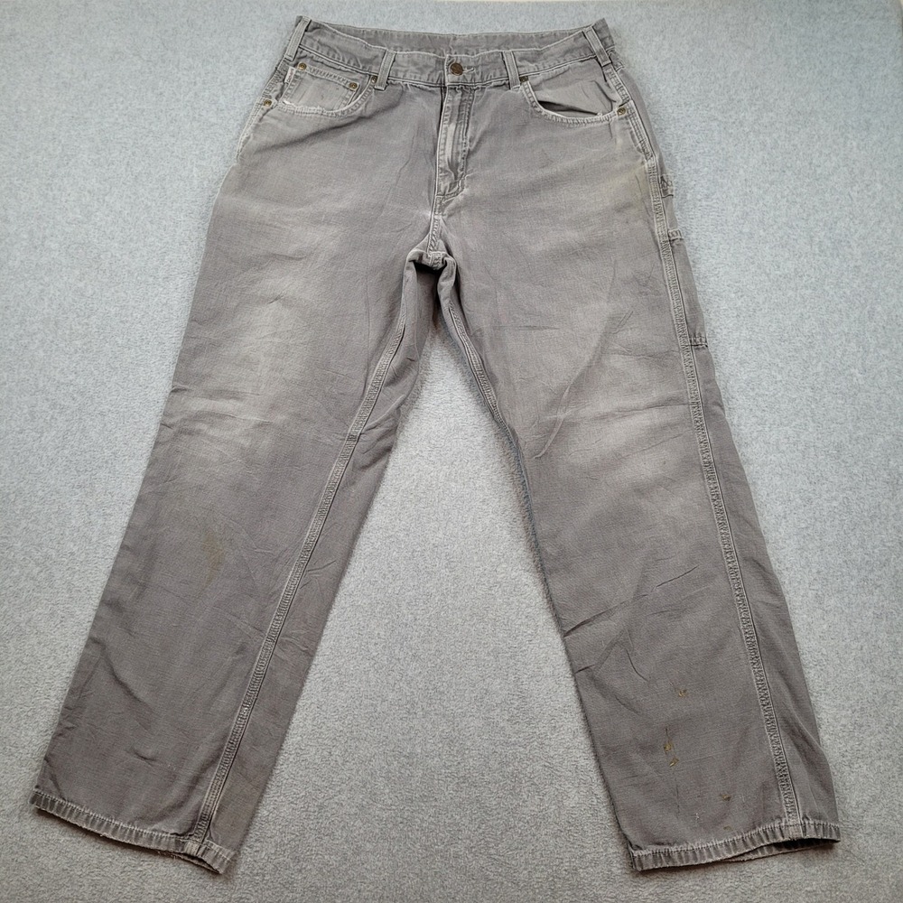 Carhartt B159 CHR Canvas Carpenter Pants Mens 36x32 Grey Loose Fit Workwear
